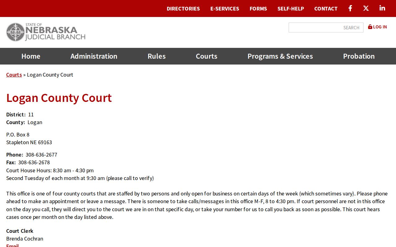 Nebraska Judicial Branch Logan County Court listing for active warrants