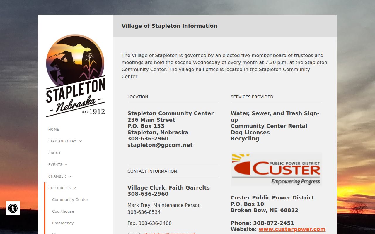 Stapleton Village Hall context for Logan County city court warrants