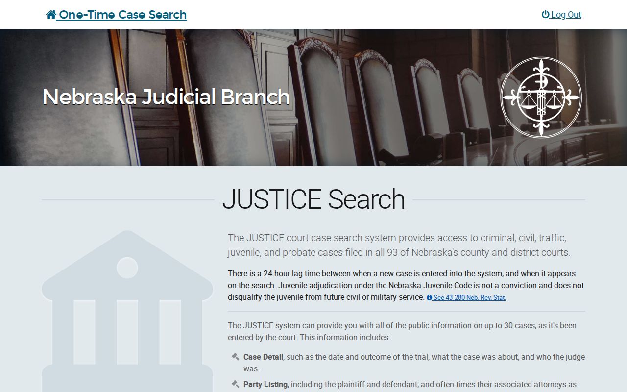 Nebraska public JUSTICE entry for Logan County warrant checks