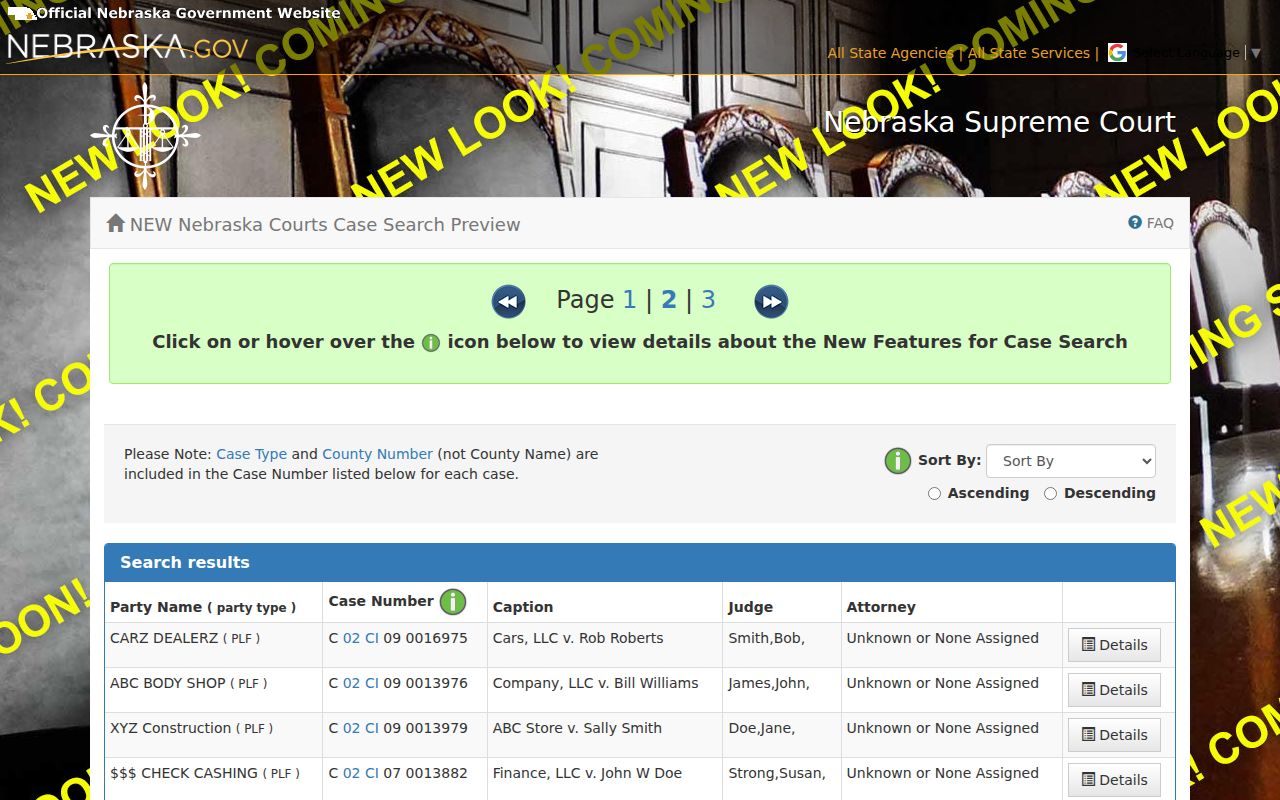 Nebraska JUSTICE result columns for Logan County warrant checks